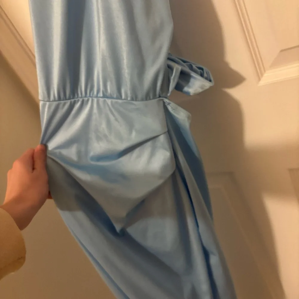 Lucy in the Sky Magdalena Satin Halter Maxi Dress in Blue size XS - Picture 3 of 7